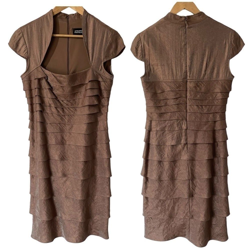 Adrianna Papell Cocktail Dress Sz 8 Copper Ruffle Party Eveningwear Fancy Formal